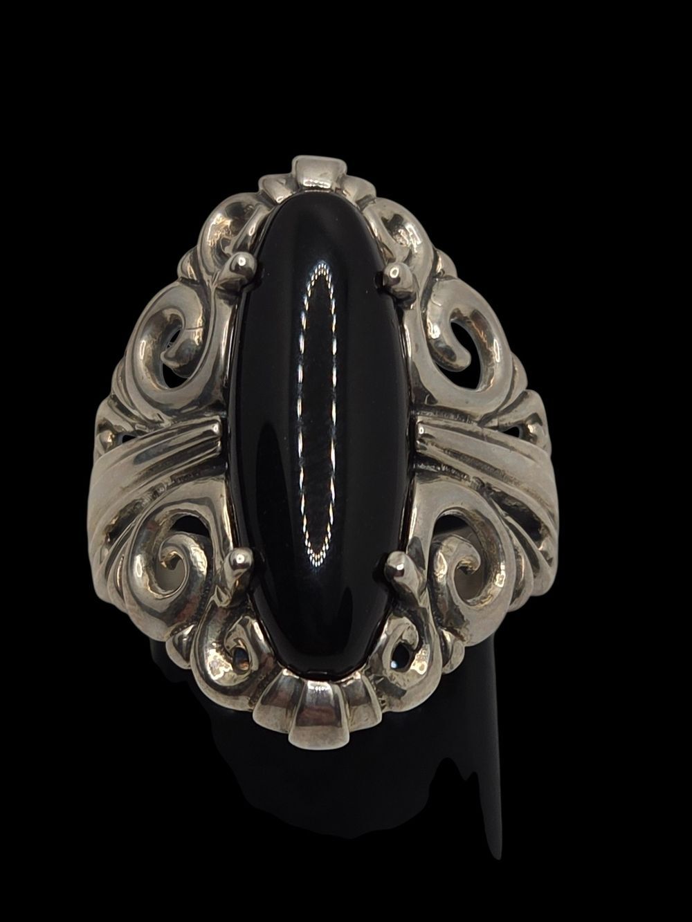KABANA Sterling Silver Black Onyx Ornate Statement Ring